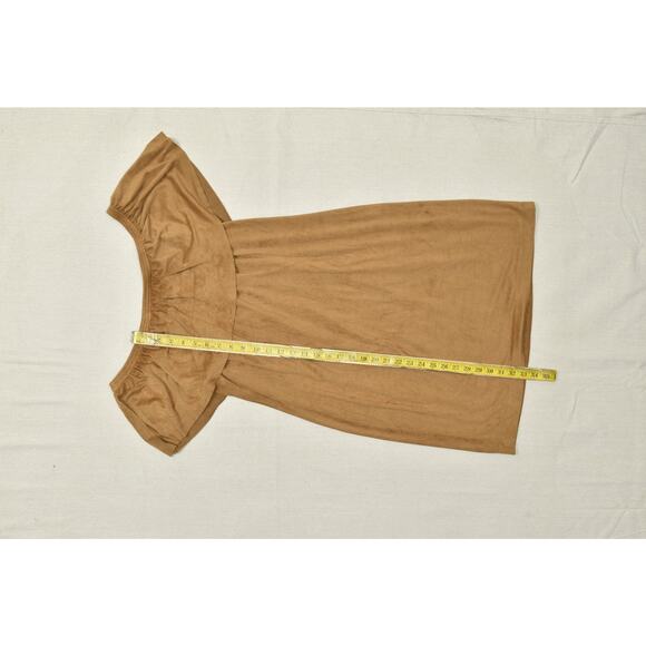 Chico's Women's Brown Suede Off Shoulder Dress Plus Size 2.5 Polyester NWT - Picture 2 of 8